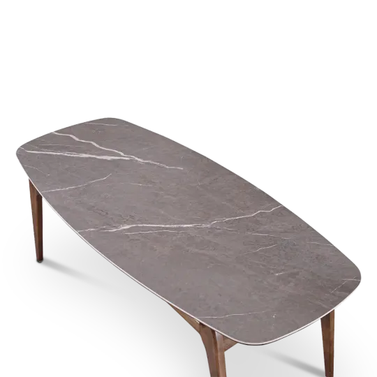 Eettafel Japandi Deens Ovaal Antraciet Keramiek | Walnoot Onderstel Eettafel Japandi Deens Ovaal Antraciet Keramiek | Walnoot Onderstel