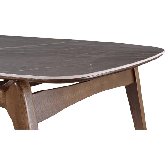 Eettafel Japandi Deens Ovaal Antraciet Keramiek | Walnoot Onderstel Eettafel Japandi Deens Ovaal Antraciet Keramiek | Walnoot Onderstel