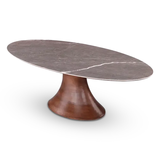 Ovale Tulip Eettafel | Antraciet Keramiek | Walnoot Onderstel Ovale Tulip Eettafel Antraciet Keramiek Naturel Onderstel