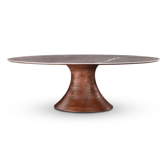 Ovale Tulip Eettafel | Antraciet Keramiek | Walnoot Onderstel Ovale Tulip Eettafel | Antraciet Keramiek | Walnoot Onderstel