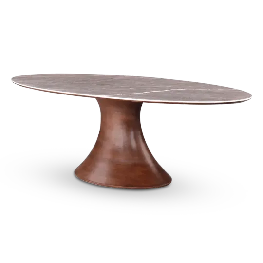 Ovale Tulip Eettafel | Antraciet Keramiek | Walnoot Onderstel Ovale Tulip Eettafel | Antraciet Keramiek | Walnoot Onderstel