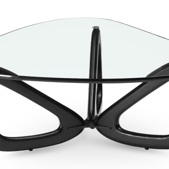 Japandi Salontafel Butterfly | Glazen Blad | Zwart Onderstel Japandi Salontafel Butterfly | Glazen Blad | Zwart Onderstel