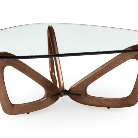 Japandi Salontafel Butterfly | Glazen Blad | Walnoot Onderstel Japandi Salontafel Butterfly | Glazen Blad | Walnoot Onderstel