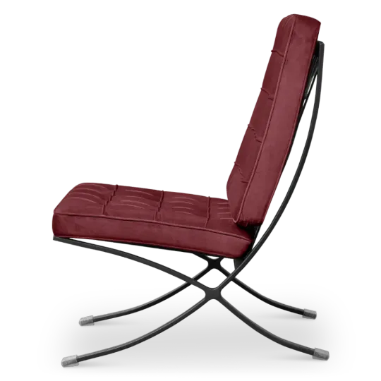 Paviljoen Chair XL Rood Velvet Set | Inclusief Voetenbank | Zwart Frame Paviljoen Chair XL Bordeaux Red Velvet | Black Frame