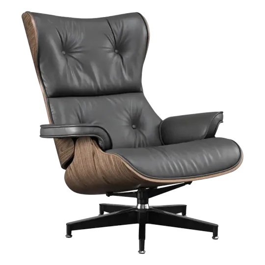 Cavel Lounge Chair Grijs Leer | Walnoot Schalen