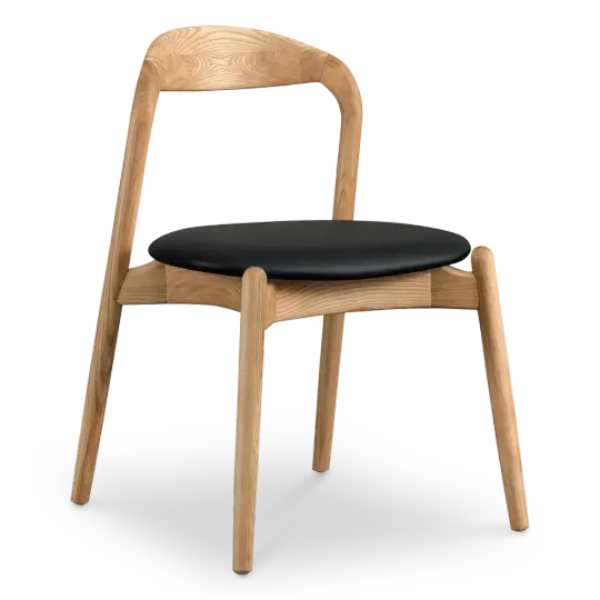 Bow Eetkamerstoel | Essen Hout | Zwart PU Leer