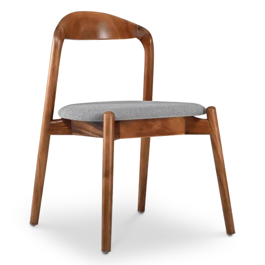 Bow Eetkamerstoel | Walnoot Hout | Grijs Boucle