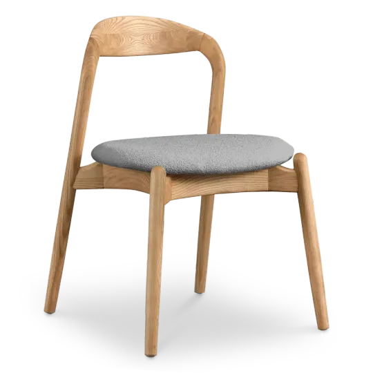 Bow Eetkamerstoel | Essen Hout | Grijs Boucle