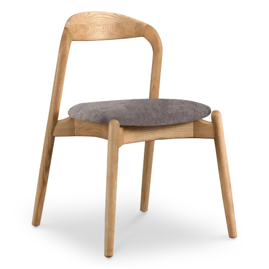 Bow Eetkamerstoel | Essen Hout | Grijs Bruin Chenille