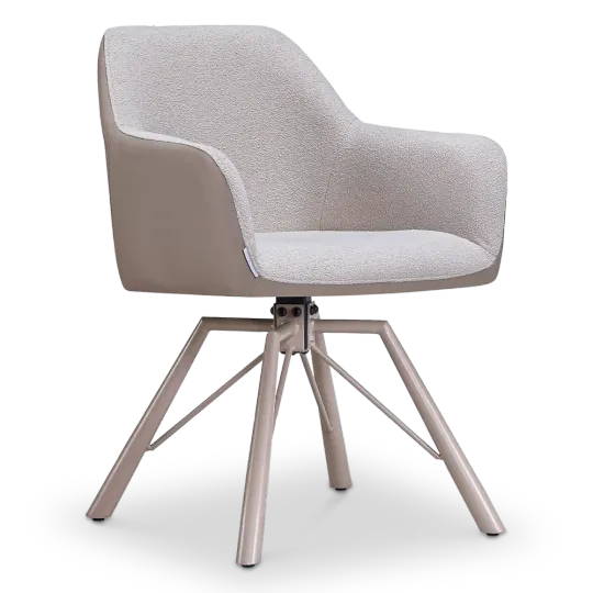 Draaibare Eetkamerstoel Nord | Taupe Boucle Taupe Leer | Taupe Onderstel Draaibare Eetkamerstoel Nord | Taupe Boucle Taupe Leer | Taupe Onderstel