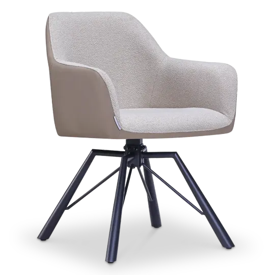 Draaibare Eetkamerstoel Nord | Taupe Boucle Taupe Leer | Zwart Onderstel Draaibare Eetkamerstoel Nord | Taupe Boucle Taupe Leer | Zwart Onderstel