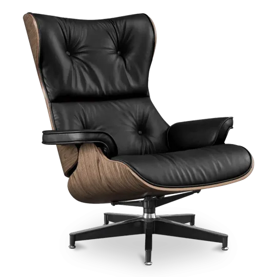 Cavel Lounge Chair Zwart Leer | Walnoot Schalen