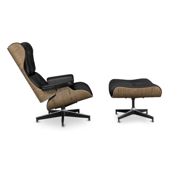Cavel Lounge Chair Zwart Leer | Walnoot Schalen