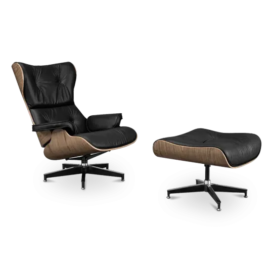 Cavel Lounge Chair Zwart Leer | Walnoot Schalen