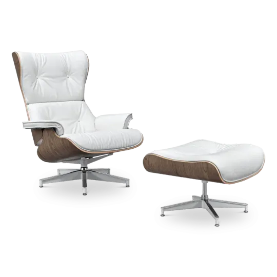 Cavel Lounge Chair Wit Leer | Walnoot Schalen
