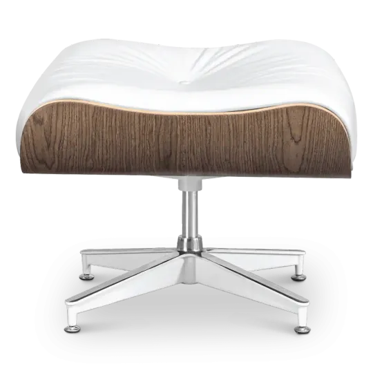 Cavel Lounge Chair Ottoman / Hocker Wit Leer | Walnoot Schaal