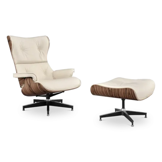 Cavel Lounge Chair Offwhite Leer | Naturel Palissander Schalen