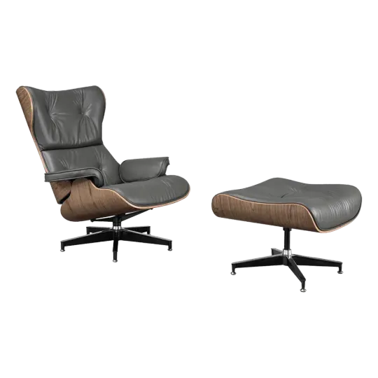Cavel Lounge Chair Grijs Leer | Walnoot Schalen
