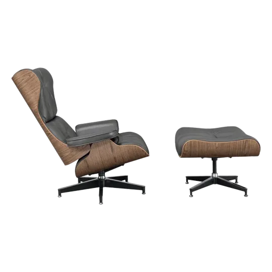 Cavel Lounge Chair Grijs Leer | Walnoot Schalen