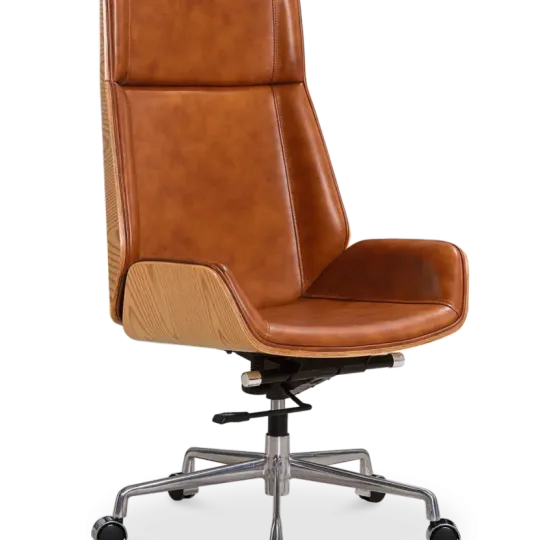 Bureaustoel Charles Cognac Leer, Essen Hout