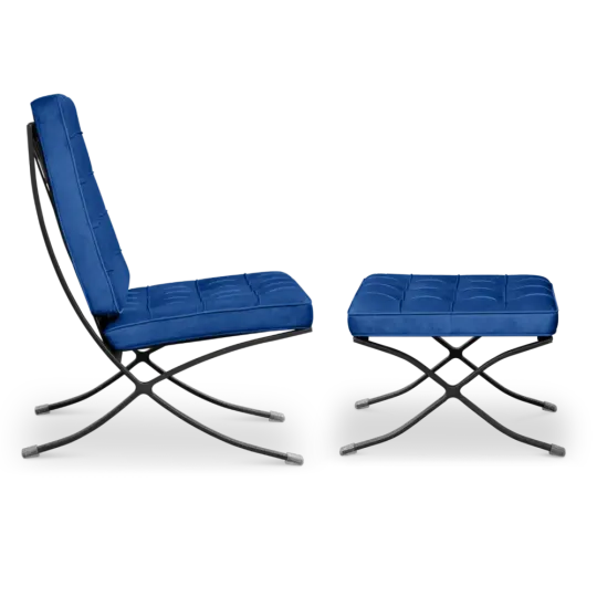 Paviljoen Chair XL Blauw Velvet Set | Inclusief Voetenbank | Zwart Frame Paviljoen Chair XL Blauw Velvet Set | Inclusief Voetenbank | Zwart Frame