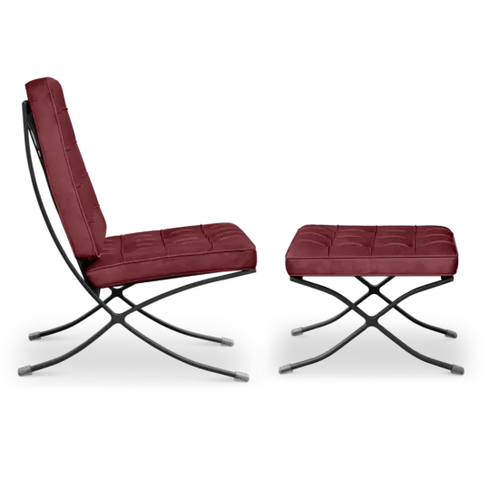 Paviljoen Chair XL Rood Velvet Set | Inclusief Voetenbank | Zwart Frame Paviljoen Chair XL Rood Velvet Set | Inclusief Voetenbank | Zwart Frame
